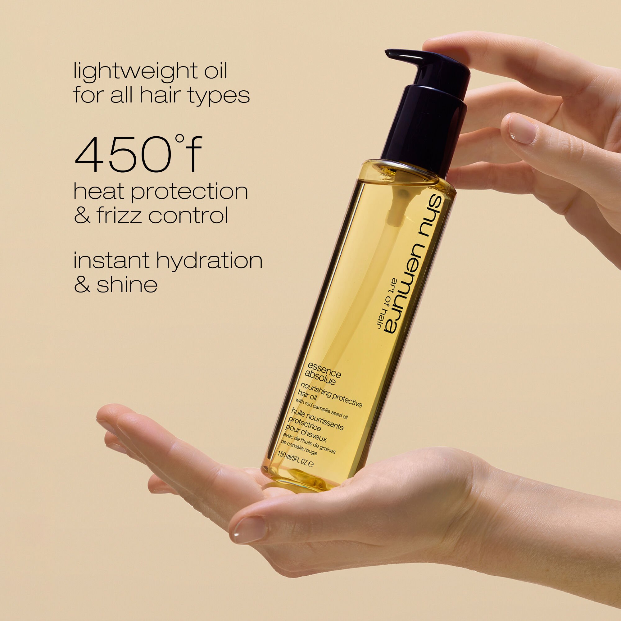 light weight oil for all hair types 450 degrees heat protection & frizz control instant hydration & shine