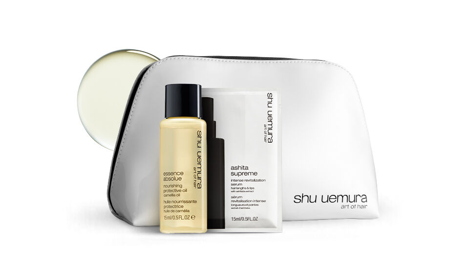 shu uemura art of hair exclusive offer complimentary pouch and sample duo with $85+ orders