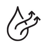 Icon of a droplet with two arrows curving upward, symbolizing hydration or moisture.