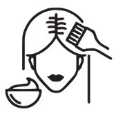 Icon illustration of a woman receiving hair treatment with a brush and bowl.