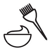 Icon of a bowl with cream and a brush, representing hair dye application.