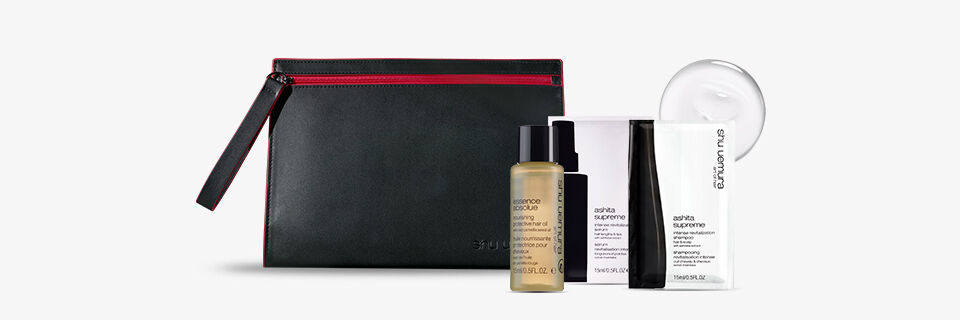 shu uemura art of hair exclusive offer complimentary pouch and sample trio with $85+ orders