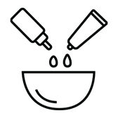 Icon showing two bottles dispensing drops into a bowl.
