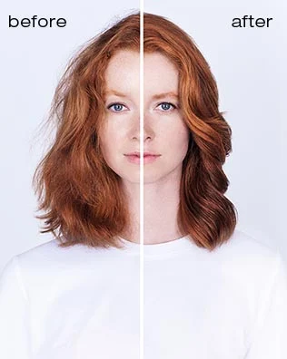 shu uemura ashita supreme hair care before and after of wavy hair redhead model shu uemura ashita supreme hair care before and after of wavy hair redhead model